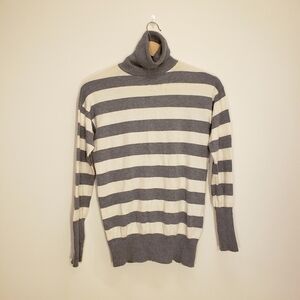 GAP Grey Cream Striped Cashmere Blend Turtleneck